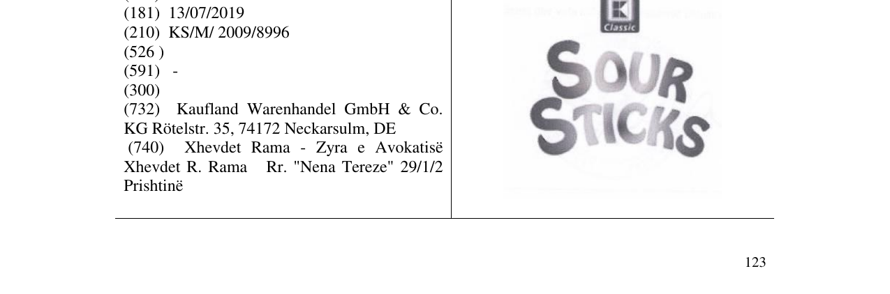 Zëri i markës SOUR STICKS në buletin
