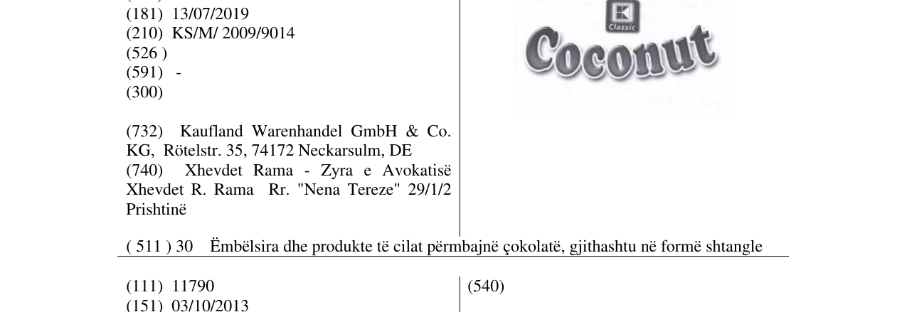 Zëri i markës Coconut Classic në buletin