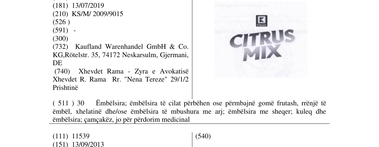 Zëri i markës CITRUS MIX në buletin