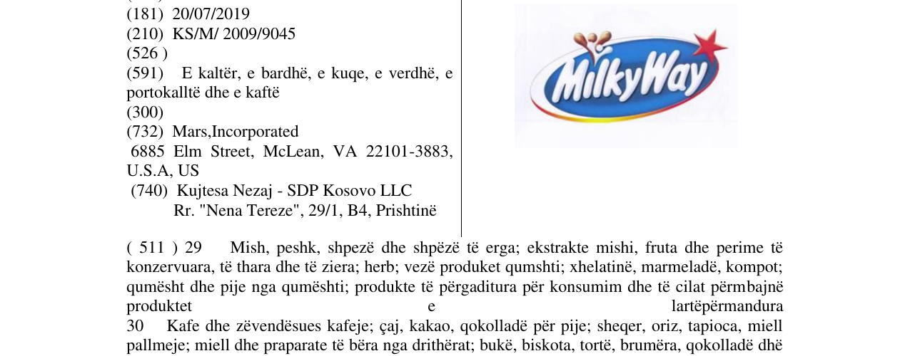 Zëri i markës MilkyWay në buletin