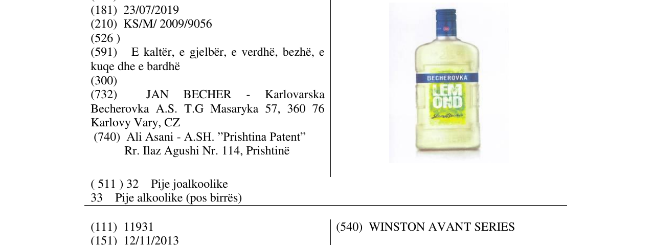 Zëri i markës BECHEROVKA LEMOND në buletin