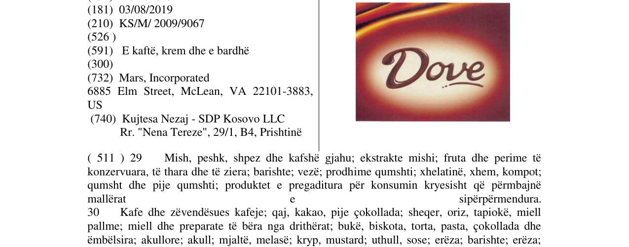 Zëri i markës Dove në buletin