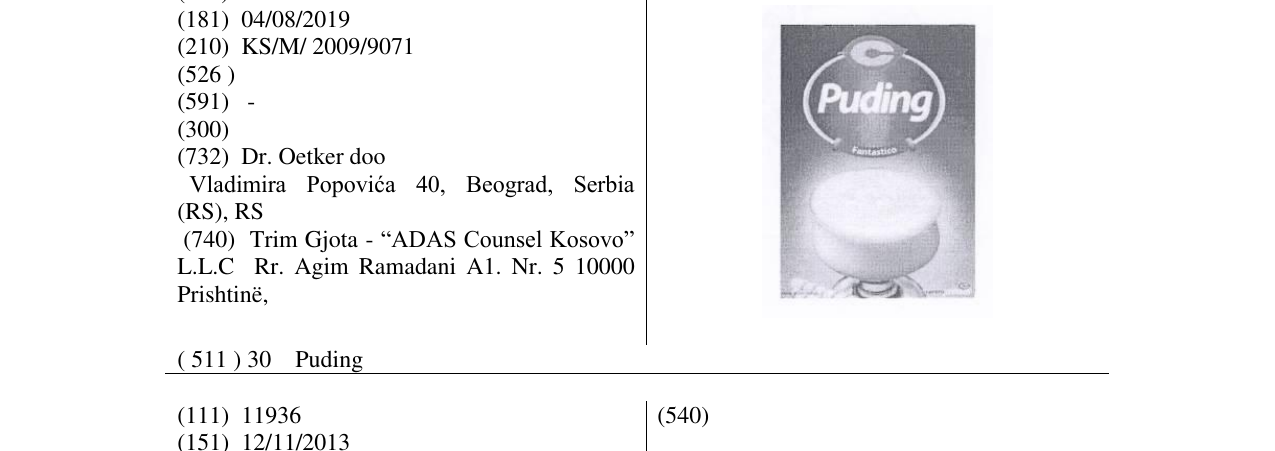 Zëri i markës Puding në buletin