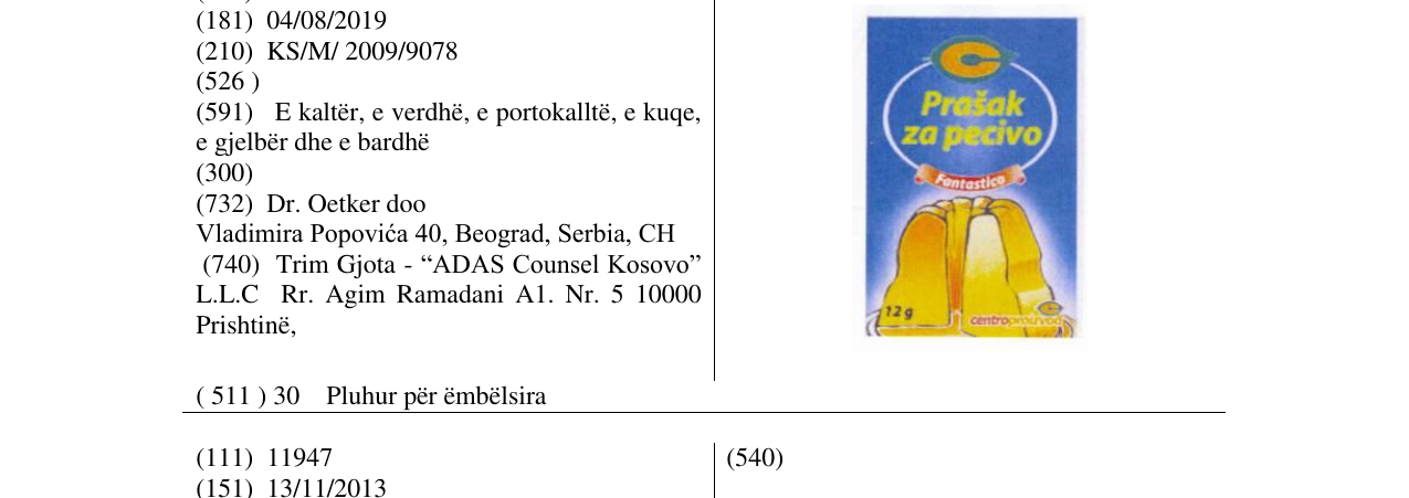 Zëri i markës Prašak za pecivo në buletin