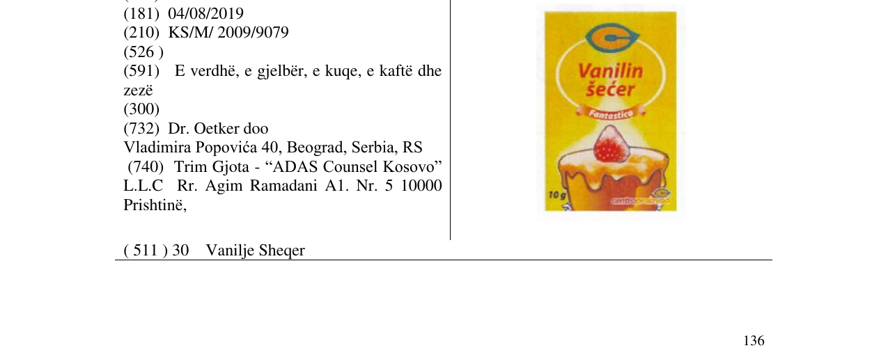 Zëri i markës Vanilin šećer në buletin