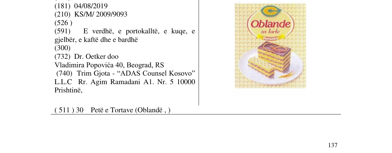Zëri i markës Oblande në buletin