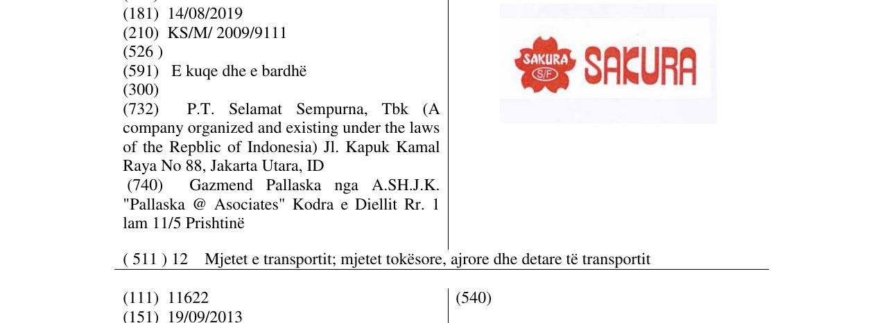 Zëri i markës SAKURA në buletin