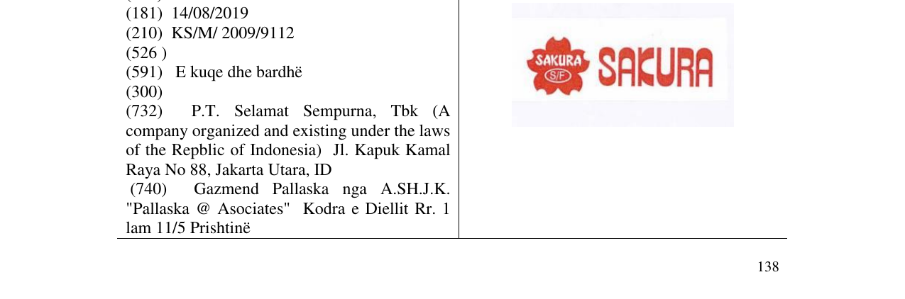 Zëri i markës SAKURA në buletin
