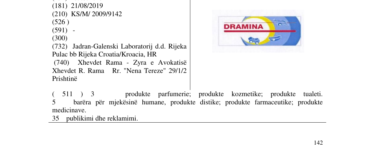 Zëri i markës DRAMINA në buletin