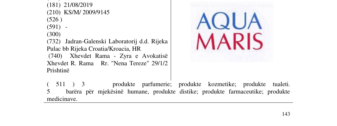 Zëri i markës AQUA MARIS në buletin