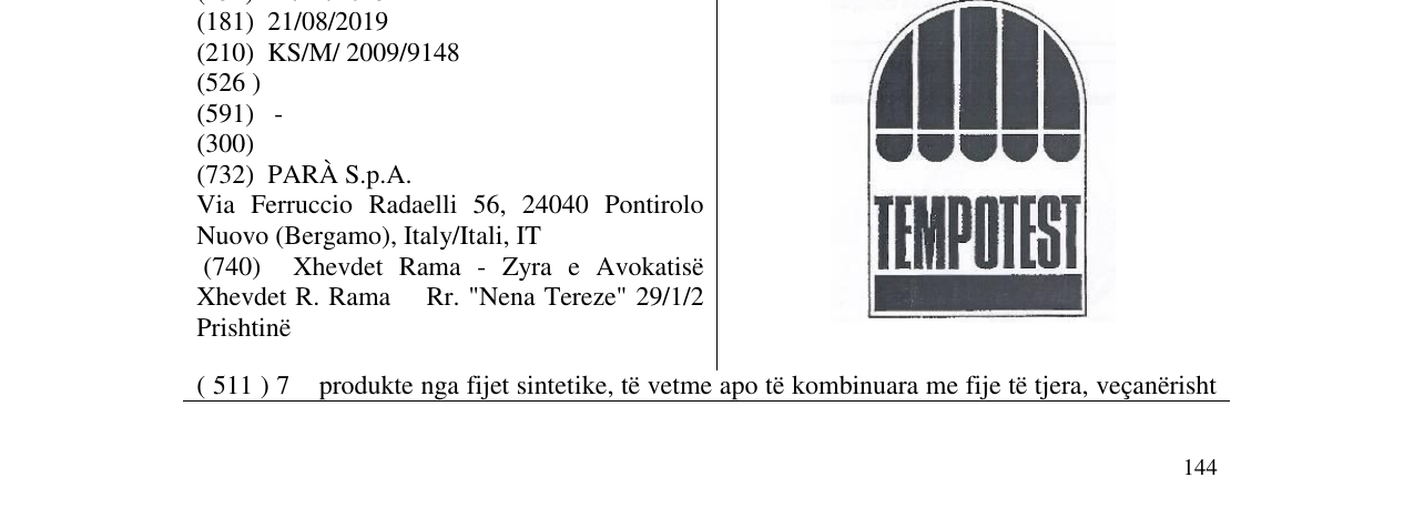Zëri i markës TEMPOTEST në buletin
