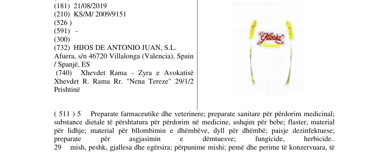 Zëri i markës Gloria në buletin