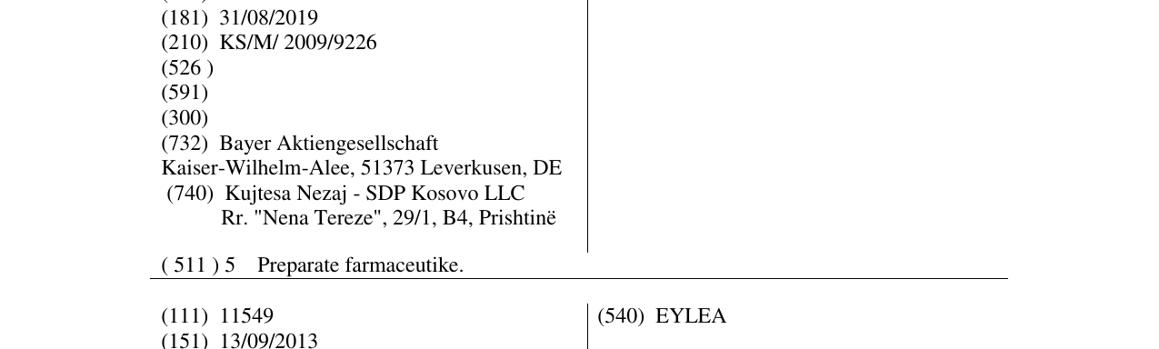 Zëri i markës XYCLEA në buletin