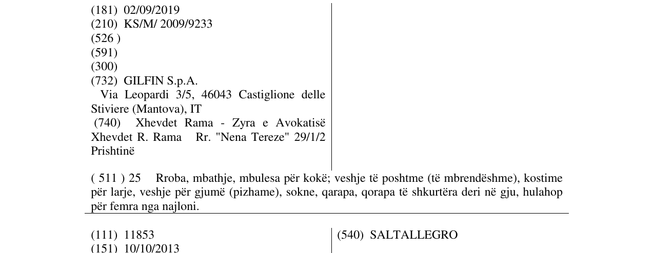 Zëri i markës SERENELLA në buletin