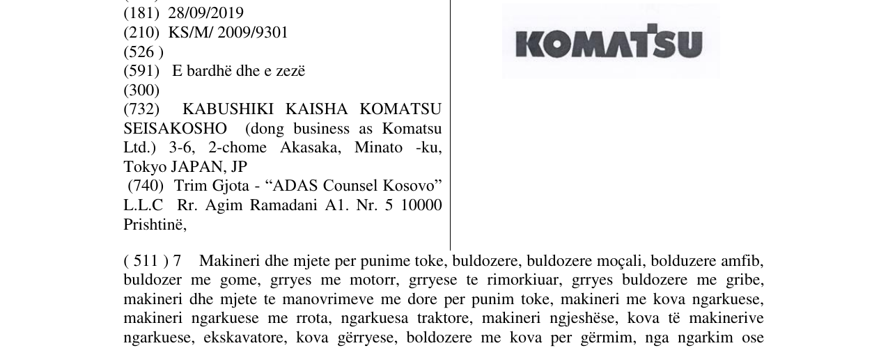 Zëri i markës KOMATSU në buletin