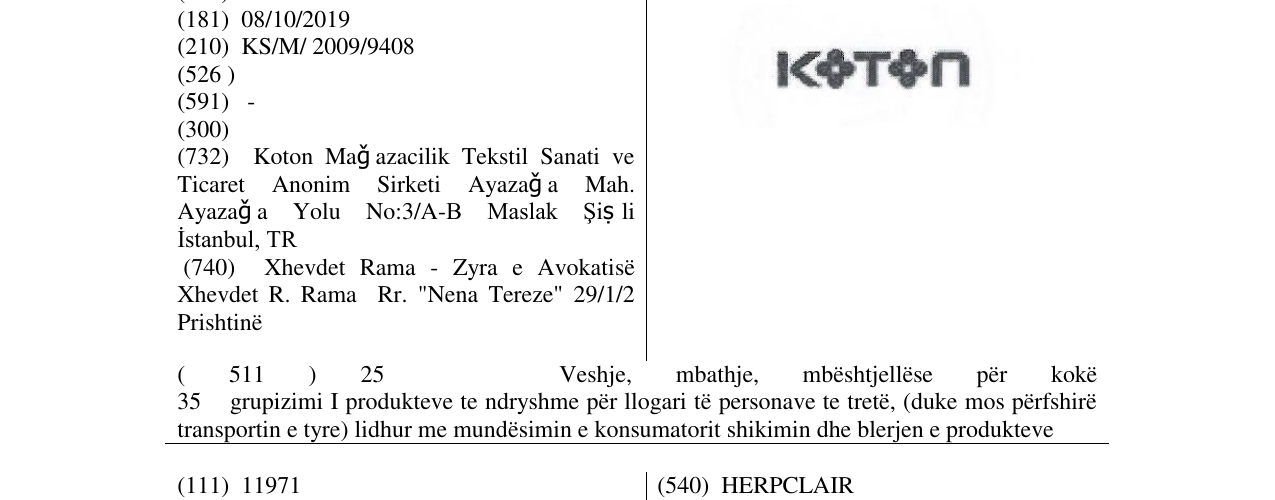Zëri i markës KOTON në buletin