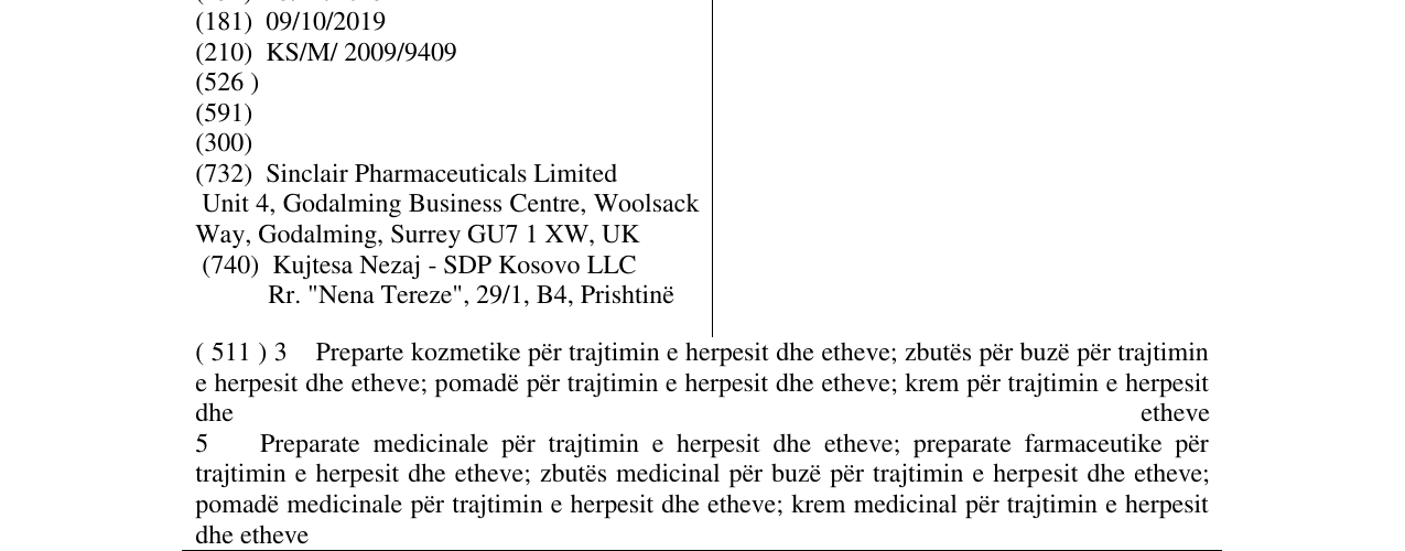 Zëri i markës HERPCLAIR në buletin