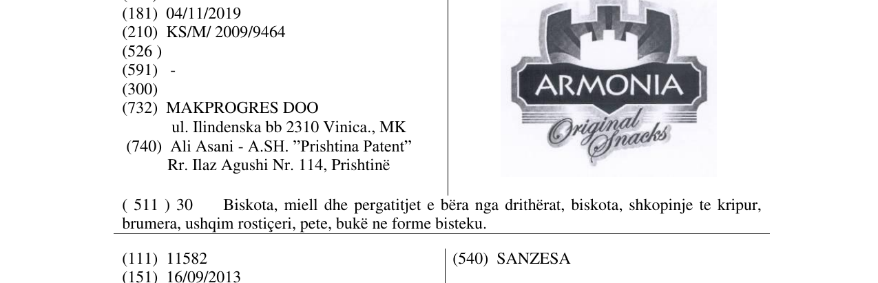 Zëri i markës ARMONIA në buletin