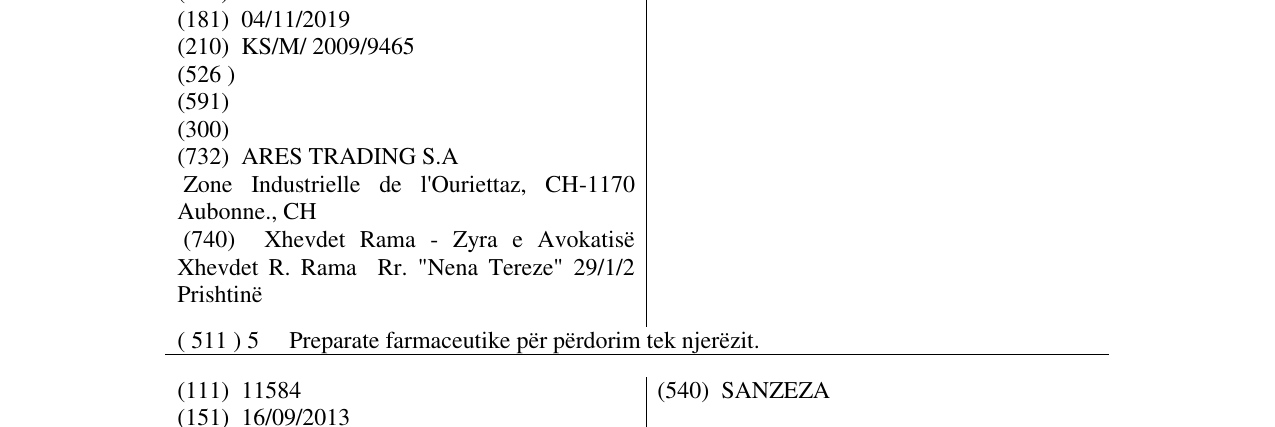 Zëri i markës SANZESA në buletin