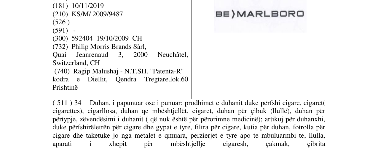 Zëri i markës BE > MARLBORO në buletin