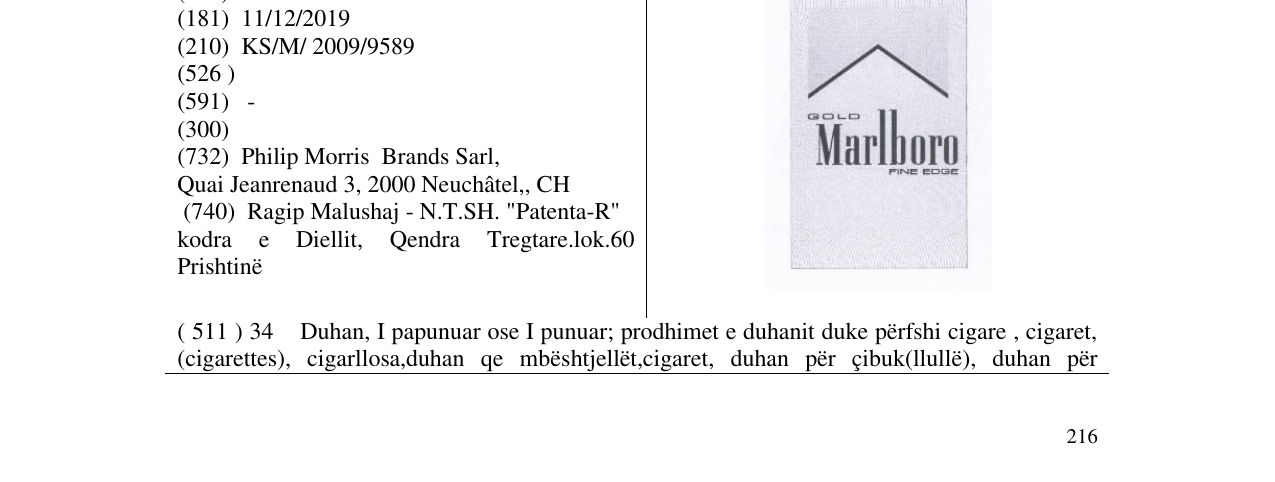 Zëri i markës Marlboro në buletin