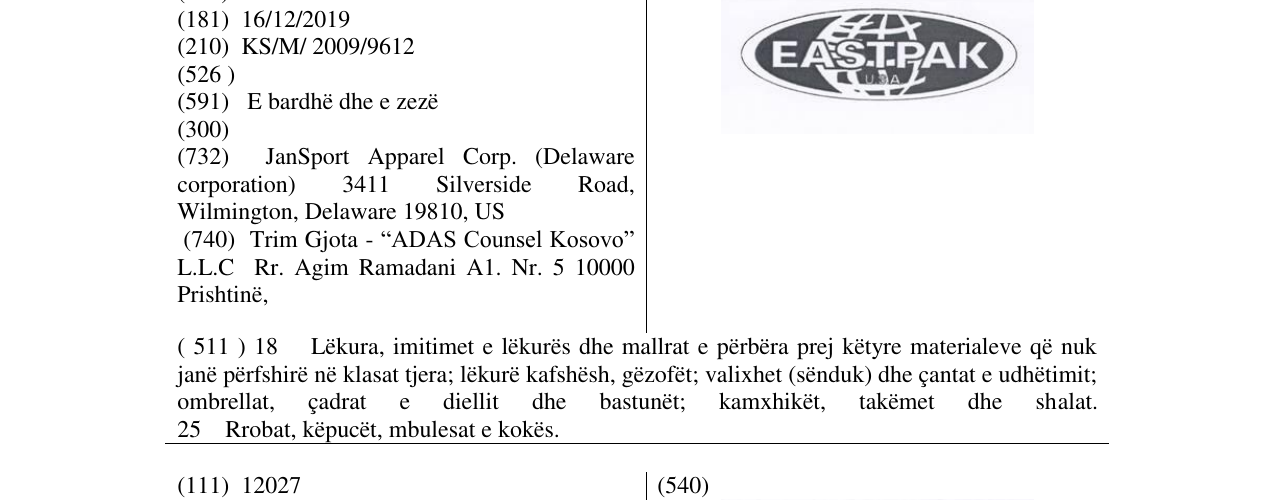 Zëri i markës EASTPAK në buletin