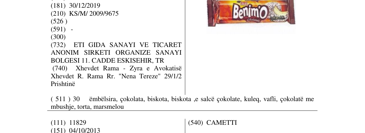 Zëri i markës Benim'O në buletin