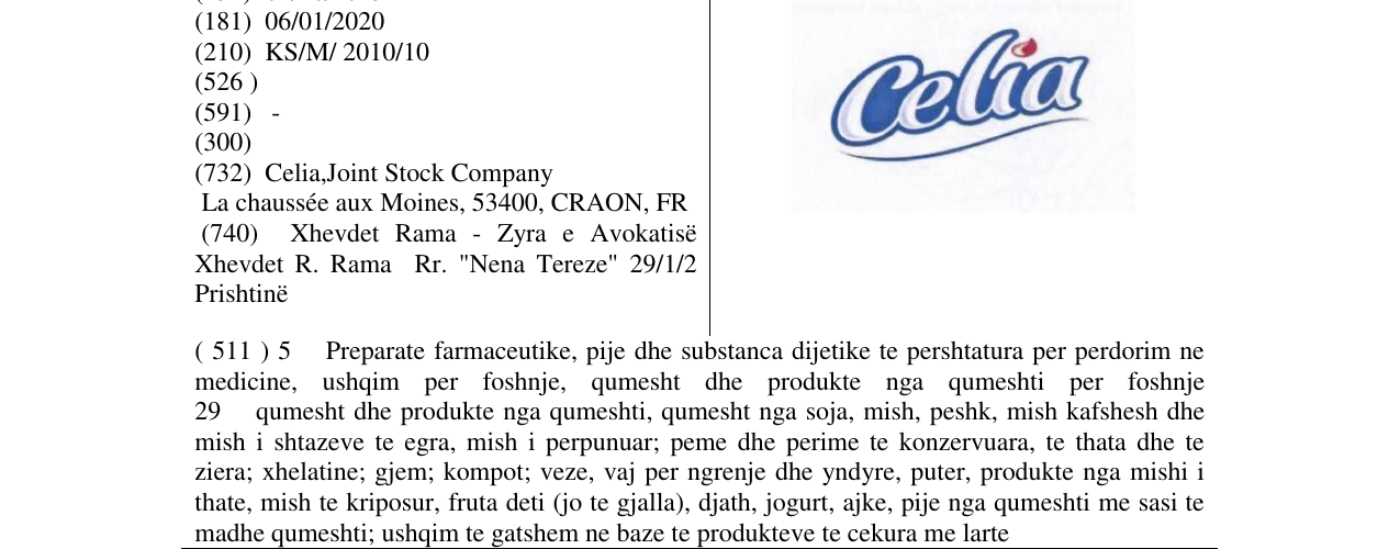 Zëri i markës Celia në buletin