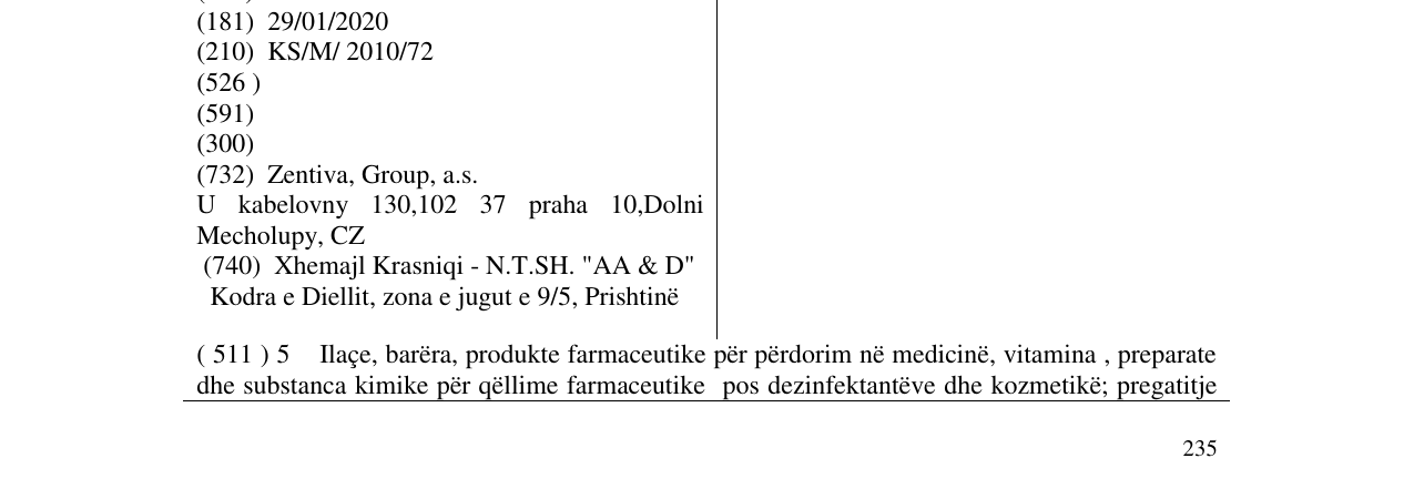 Zëri i markës ZENTIVA në buletin