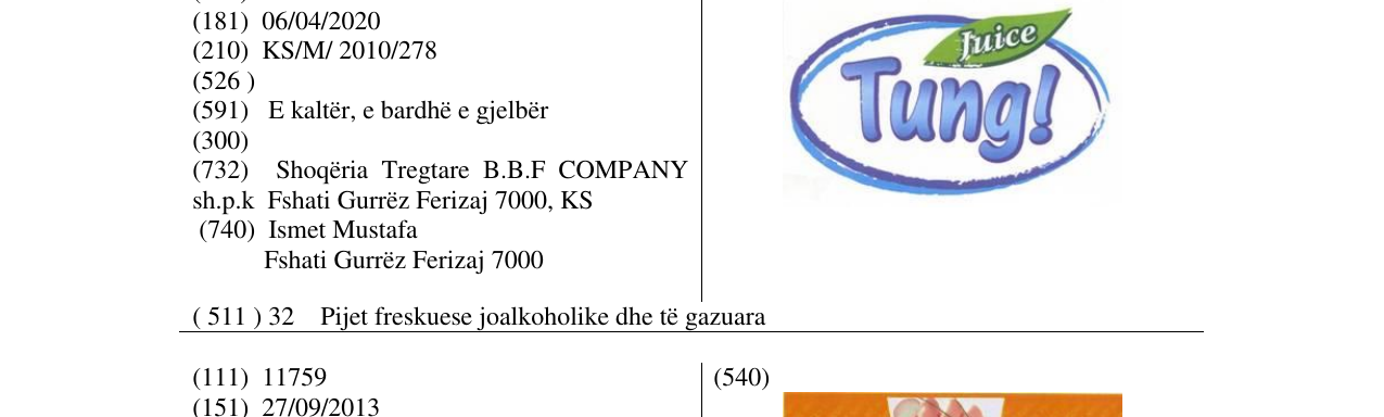 Zëri i markës Juice Tung! në buletin