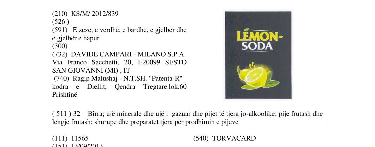 Zëri i markës LEMON SODA në buletin