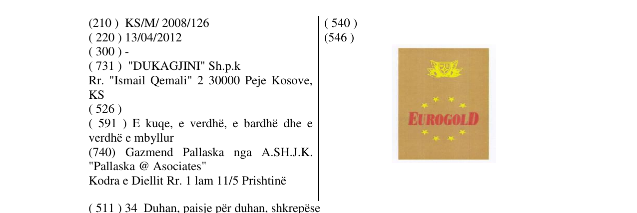 Zëri i markës EUROGOLD në buletin
