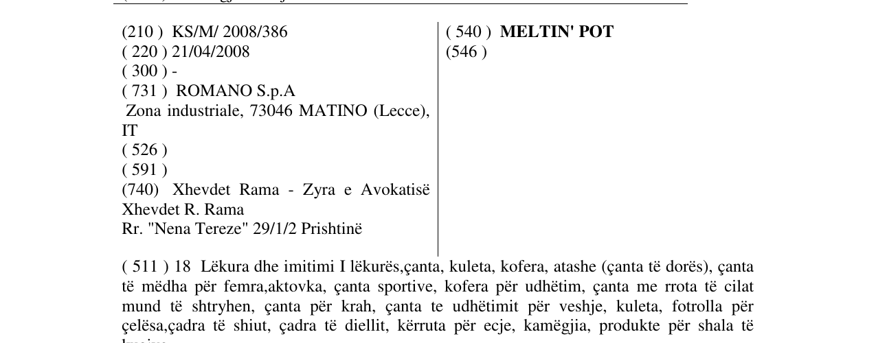 Zëri i markës MELTIN' POT në buletin