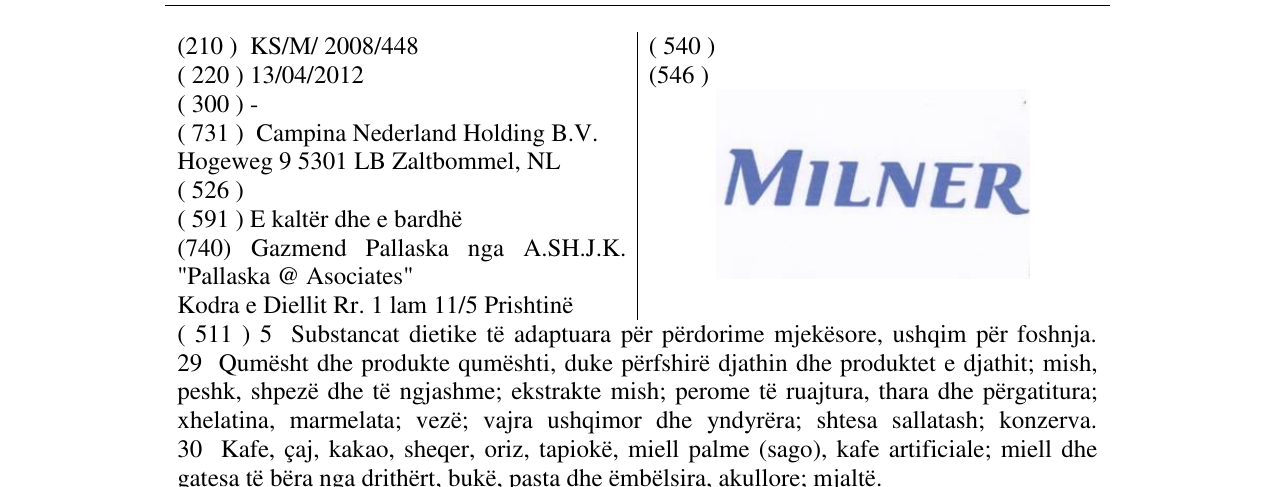 Zëri i markës MILNER në buletin