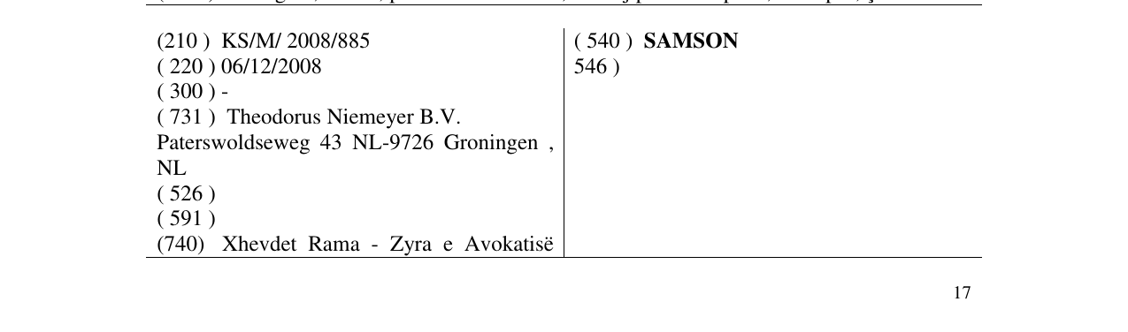Zëri i markës SAMSON 546 ) në buletin