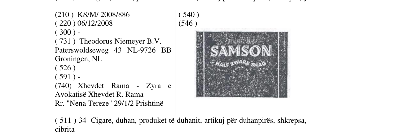 Zëri i markës SAMSON në buletin
