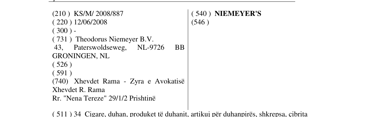 Zëri i markës NIEMEYER'S në buletin