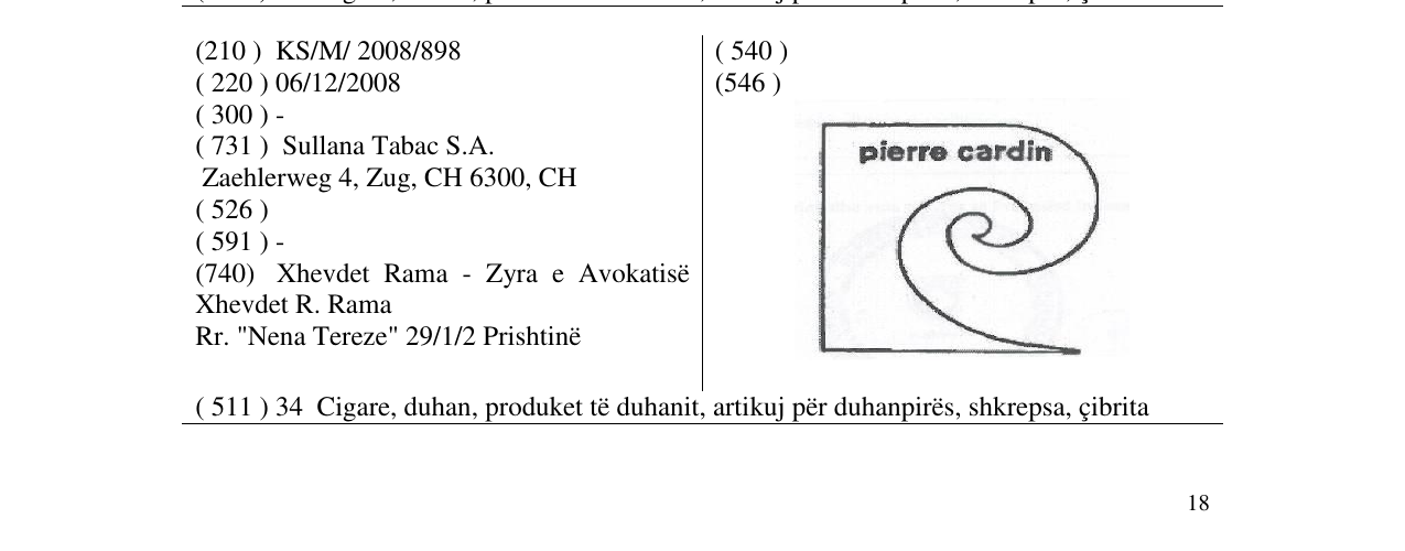 Zëri i markës pierre cardin në buletin