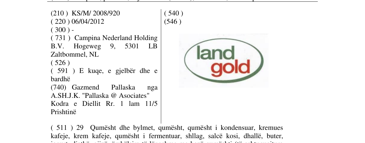 Zëri i markës land gold në buletin