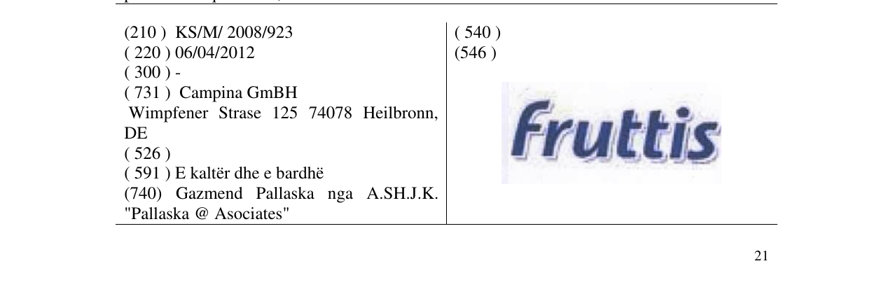 Zëri i markës fruttis në buletin