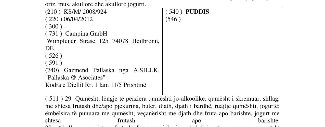 Zëri i markës PUDDIS në buletin