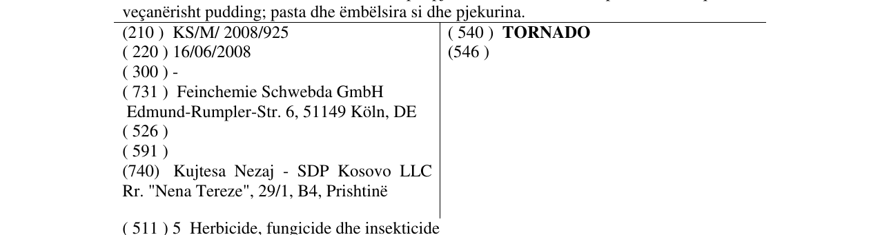 Zëri i markës TORNADO në buletin