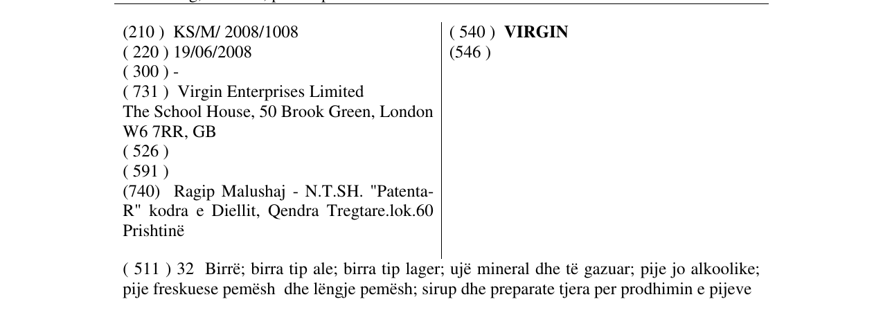 Zëri i markës VIRGIN në buletin