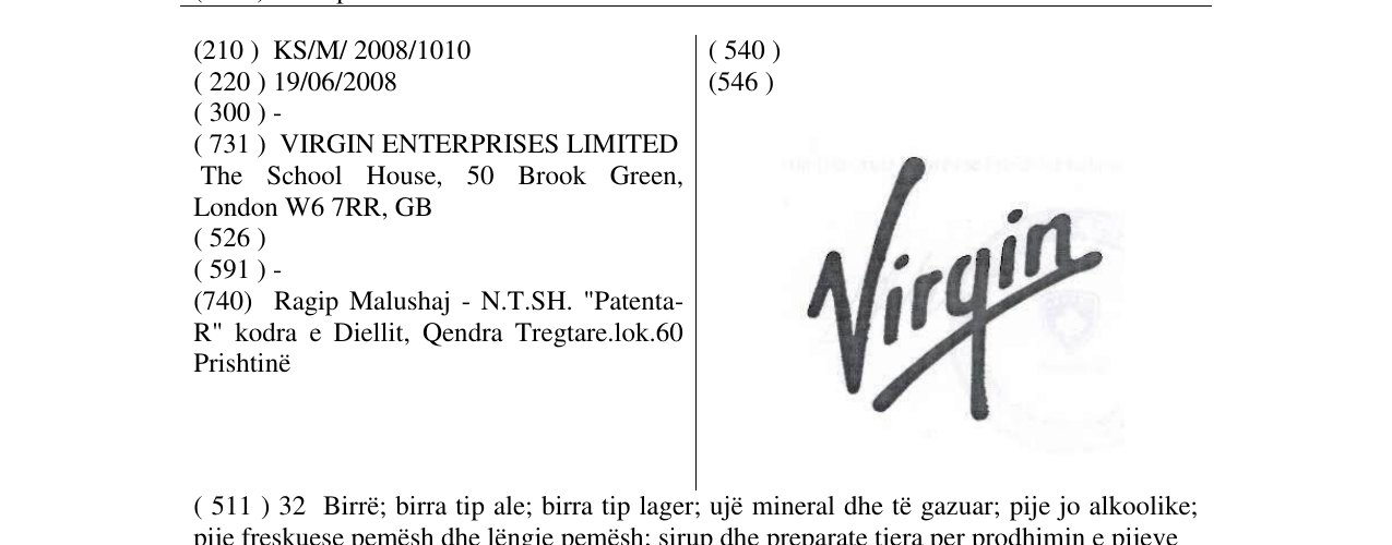 Zëri i markës VIRGIN në buletin