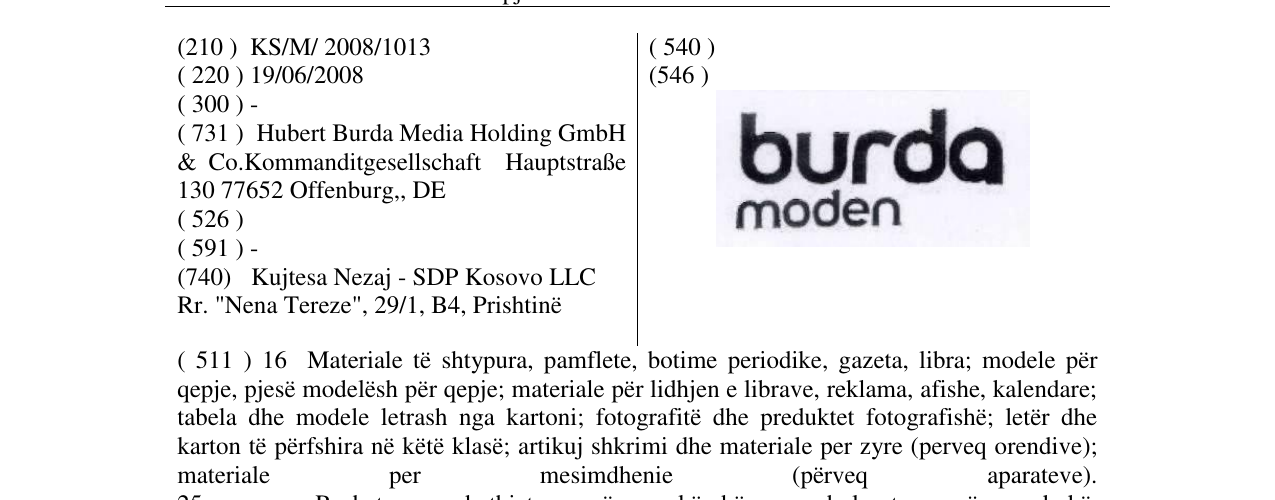 Zëri i markës burda moden në buletin