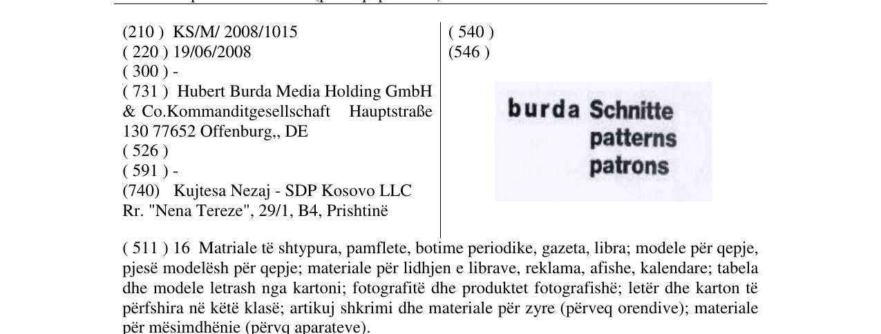 Zëri i markës burda Schnitte patterns patrons në buletin