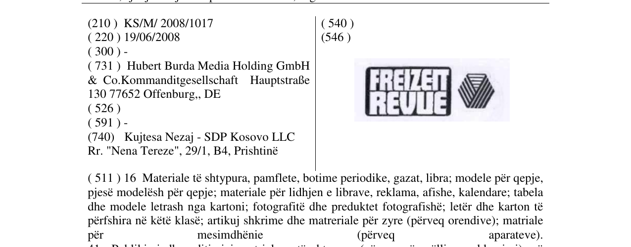 Zëri i markës FREIZEIT REVUE në buletin