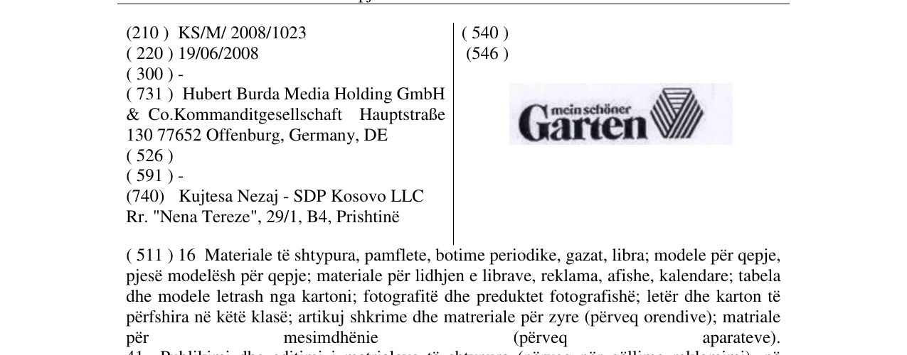 Zëri i markës Garten në buletin