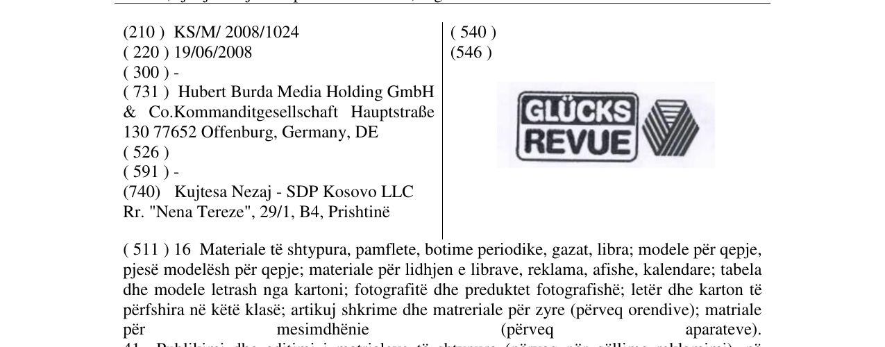 Zëri i markës GLÜCKS REVUE në buletin