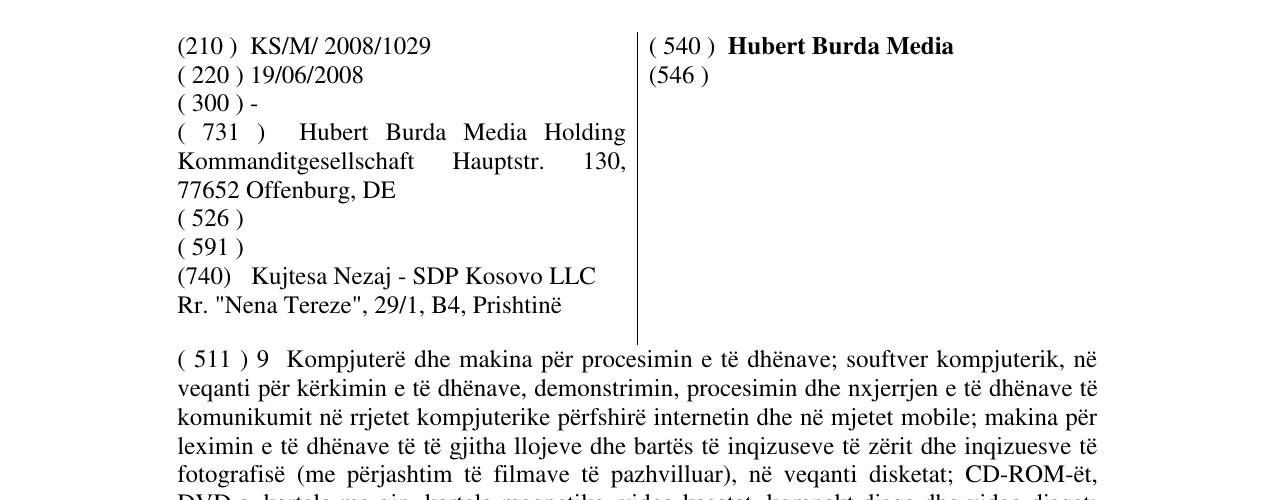 Zëri i markës Hubert Burda Media në buletin